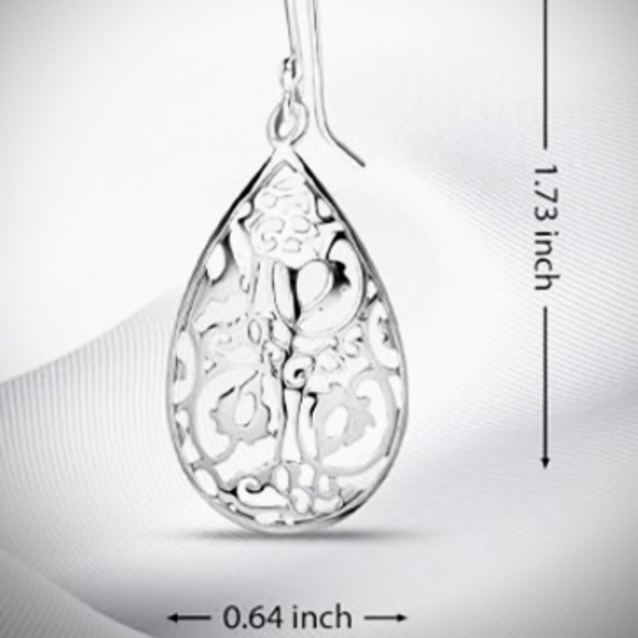 New Lite Sterling Silver Filigree Dangling Teardrop Earrings Fishhook Backings - Picture 4 of 6